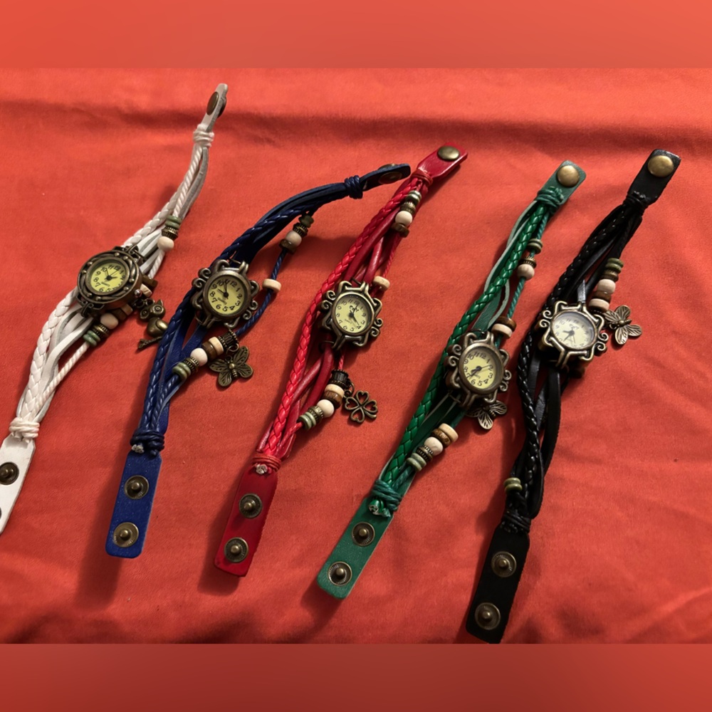 Unused Leather Bracelet Style Watches w/Charms
Never worn - needs batteries
 $10